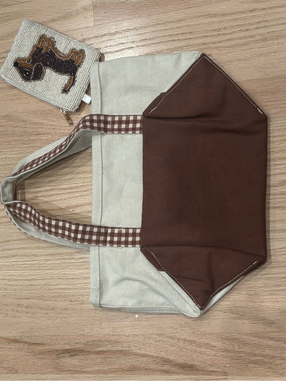 NWT Made in India Canvas Dog Applique Tote Bag w/ Beaded Coin Pouch - Picture 4 of 9